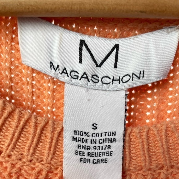 Magaschoni Cotton Cable Knit Sweater in Orange Size Small - Picture 2 of 3